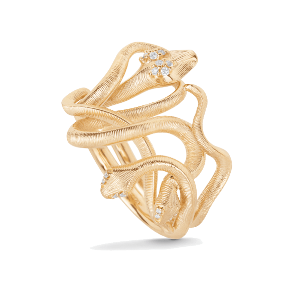 Ring Snakes Medusa 18 Karat Gelbgold mit 16 Diamanten
