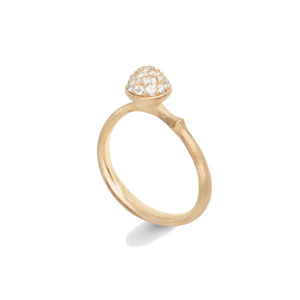 Ring Lotus kleines Pavé 18 Karat Gelbgold mit 26 Diamanten